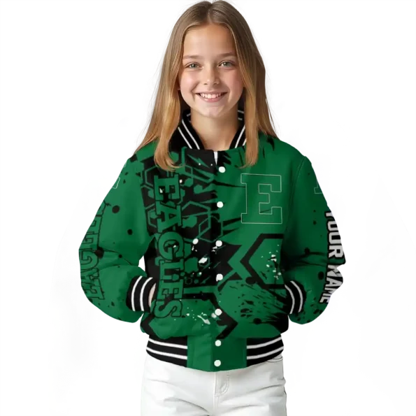 custom eastern michigan eagles hexagon cluster green black varsity jacket top rated.webp