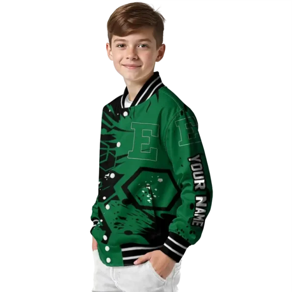 custom eastern michigan eagles hexagon cluster green black varsity jacket trendy.webp