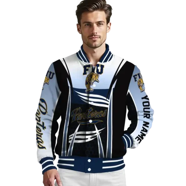custom fiu panthers mesh effect blue black varsity jacket high quality.webp