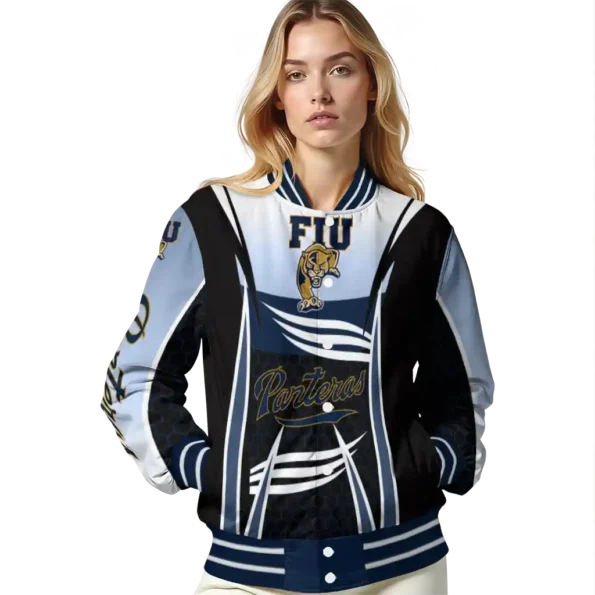 custom fiu panthers mesh effect blue black varsity jacket latest model.webp