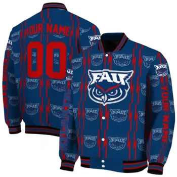 custom florida atlantic owls bolt stripe blue varsity jacket fashion forward.webp