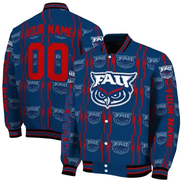 custom florida atlantic owls bolt stripe blue varsity jacket fashion forward.webp