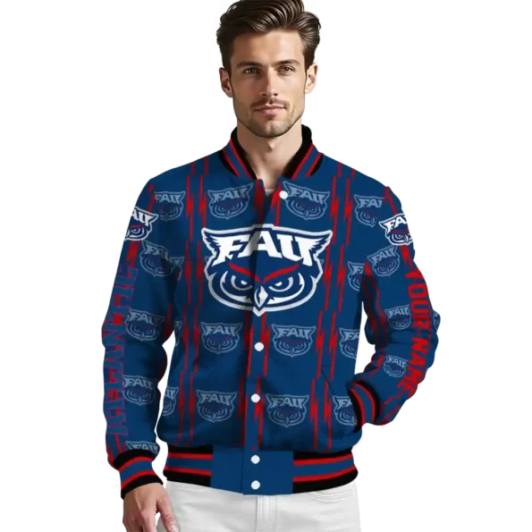 custom florida atlantic owls bolt stripe blue varsity jacket high quality.webp