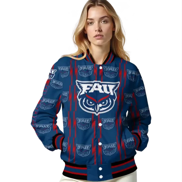 custom florida atlantic owls bolt stripe blue varsity jacket latest model.webp