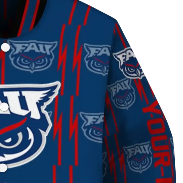 custom florida atlantic owls bolt stripe blue varsity jacket premium grade.webp