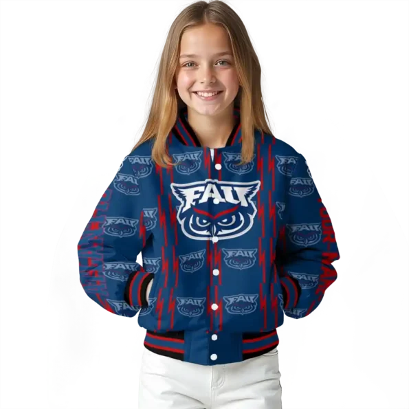custom florida atlantic owls bolt stripe blue varsity jacket top rated.webp