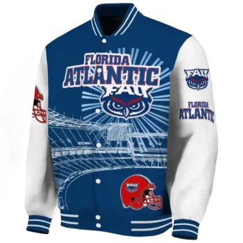 custom florida atlantic owls ferris arena blue white varsity jacket best selling.webp