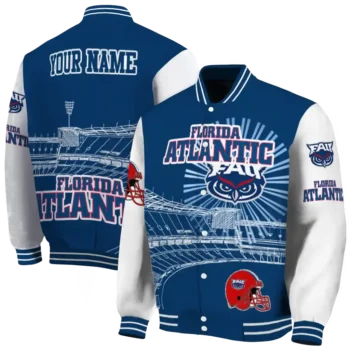 custom florida atlantic owls ferris arena blue white varsity jacket fashion forward.webp