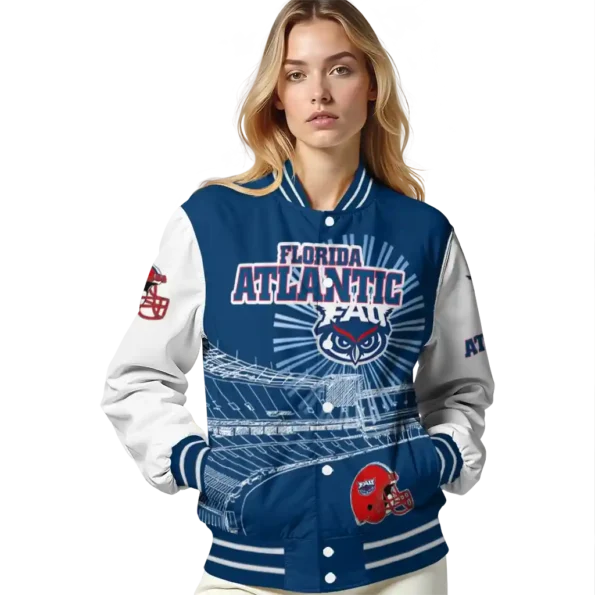 custom florida atlantic owls ferris arena blue white varsity jacket latest model.webp