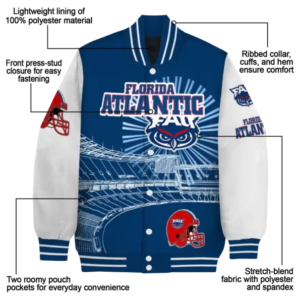custom florida atlantic owls ferris arena blue white varsity jacket new arrival.webp