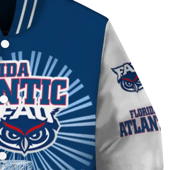 custom florida atlantic owls ferris arena blue white varsity jacket premium grade.webp