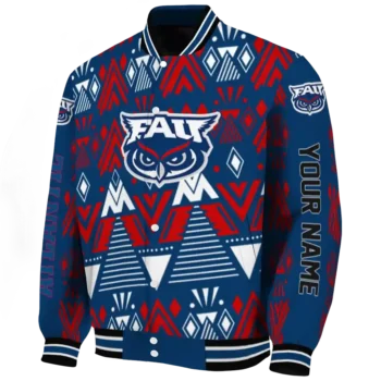 custom florida atlantic owls pyramid shapes blue varsity jacket best selling.webp
