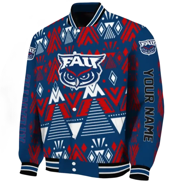custom florida atlantic owls pyramid shapes blue varsity jacket best selling.webp