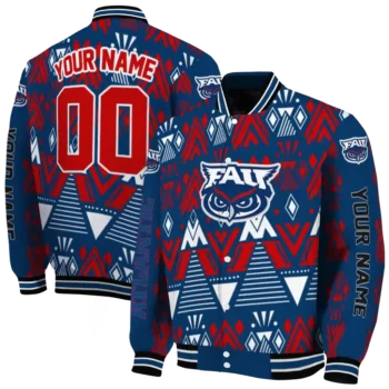 custom florida atlantic owls pyramid shapes blue varsity jacket fashion forward.webp