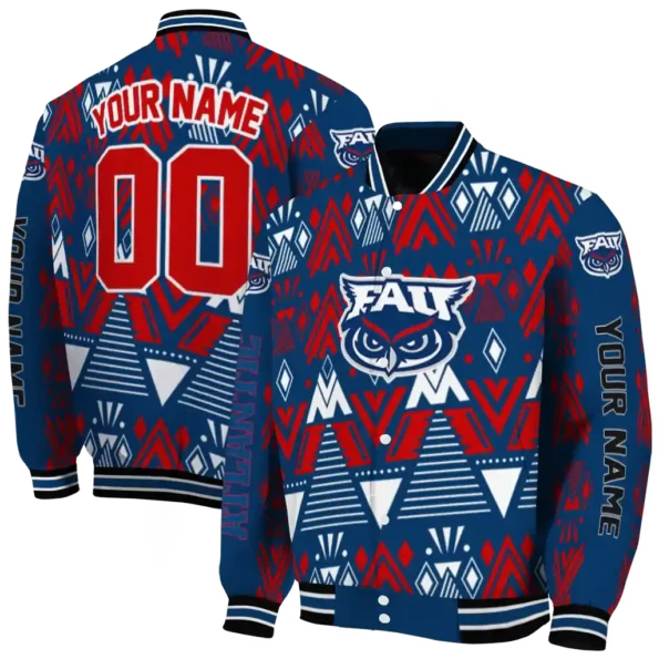custom florida atlantic owls pyramid shapes blue varsity jacket fashion forward.webp