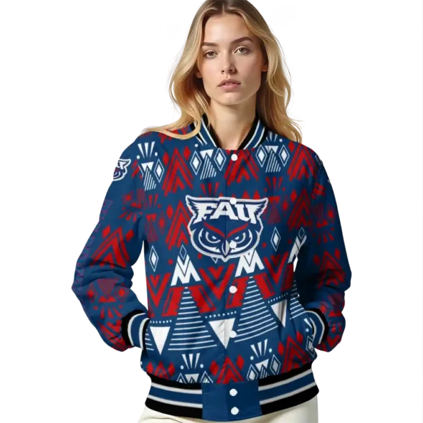 custom florida atlantic owls pyramid shapes blue varsity jacket latest model.webp