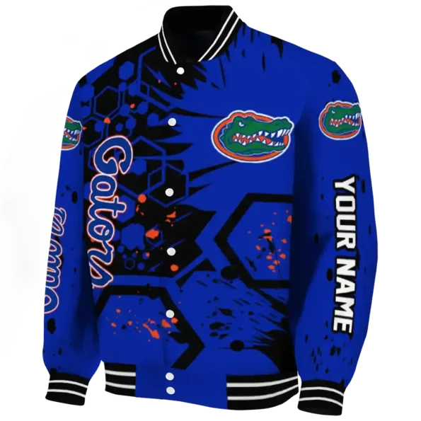custom florida gators hexagon cluster blue black varsity jacket best selling.webp