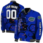 custom florida gators hexagon cluster blue black varsity jacket best selling.webp
