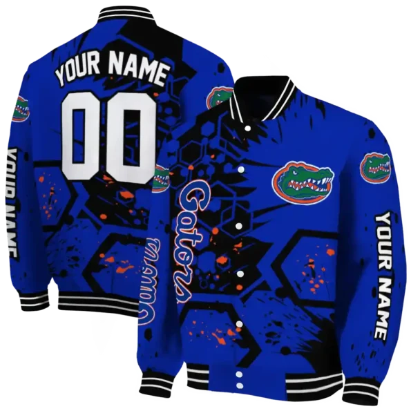 custom florida gators hexagon cluster blue black varsity jacket fashion forward.webp
