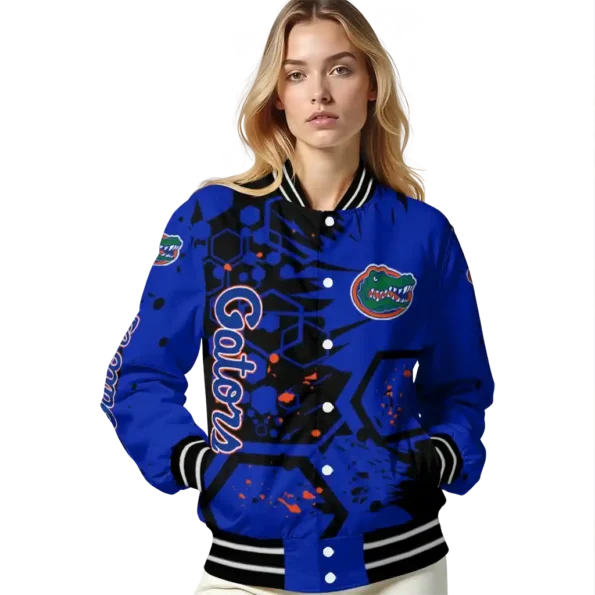 custom florida gators hexagon cluster blue black varsity jacket latest model.webp