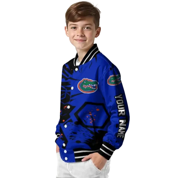 custom florida gators hexagon cluster blue black varsity jacket trendy.webp