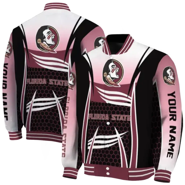 custom florida state seminoles mesh effect garnet black varsity jacket fashion forward.webp