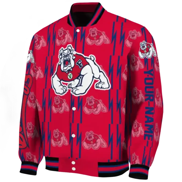 custom fresno state bulldogs bolt stripe red varsity jacket best selling.webp
