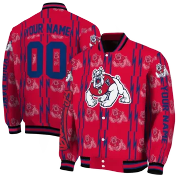 custom fresno state bulldogs bolt stripe red varsity jacket fashion forward.webp