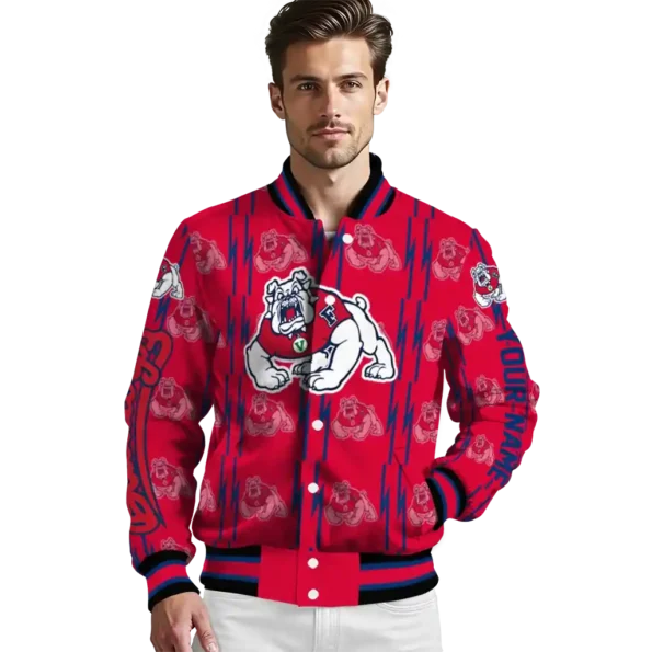 custom fresno state bulldogs bolt stripe red varsity jacket high quality.webp