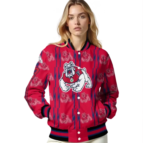 custom fresno state bulldogs bolt stripe red varsity jacket latest model.webp