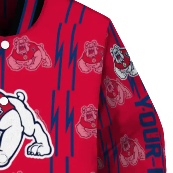 custom fresno state bulldogs bolt stripe red varsity jacket premium grade.webp