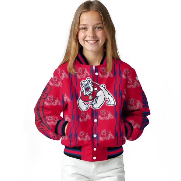 custom fresno state bulldogs bolt stripe red varsity jacket top rated.webp