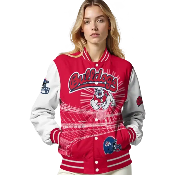 custom fresno state bulldogs ferris arena red white varsity jacket latest model.webp