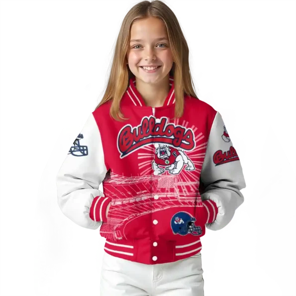 custom fresno state bulldogs ferris arena red white varsity jacket top rated.webp