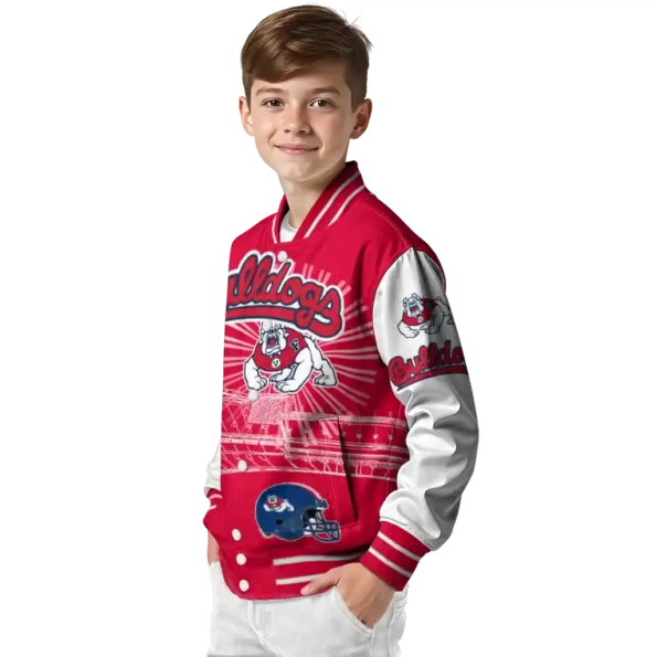 custom fresno state bulldogs ferris arena red white varsity jacket trendy.webp