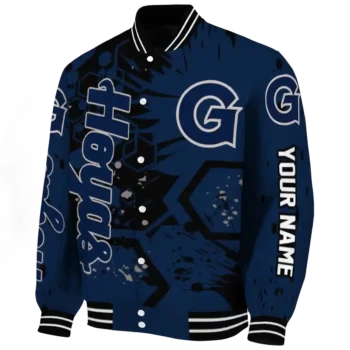 custom georgetown hoyas hexagon cluster blue black varsity jacket best selling.webp