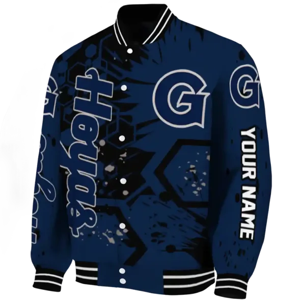 custom georgetown hoyas hexagon cluster blue black varsity jacket best selling.webp