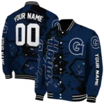 custom georgetown hoyas hexagon cluster blue black varsity jacket best selling.webp
