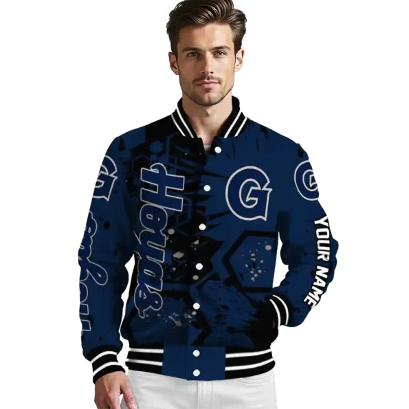 custom georgetown hoyas hexagon cluster blue black varsity jacket high quality.webp