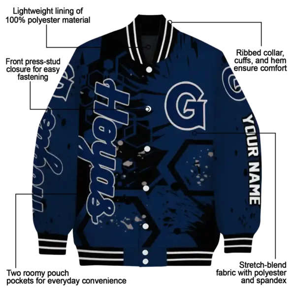 custom georgetown hoyas hexagon cluster blue black varsity jacket new arrival.webp