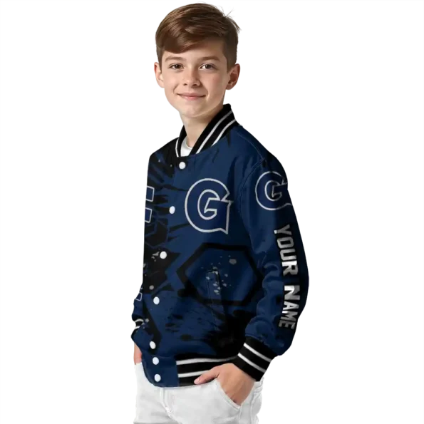 custom georgetown hoyas hexagon cluster blue black varsity jacket trendy.webp
