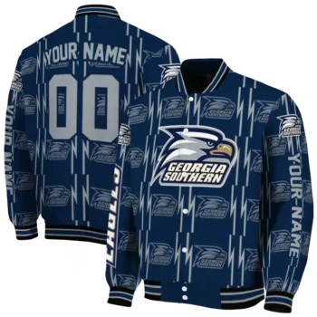 custom georgia southern eagles bolt stripe blue varsity jacket fashion forward.webp