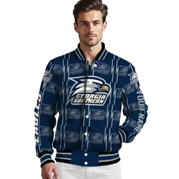 custom georgia southern eagles bolt stripe blue varsity jacket high quality.webp