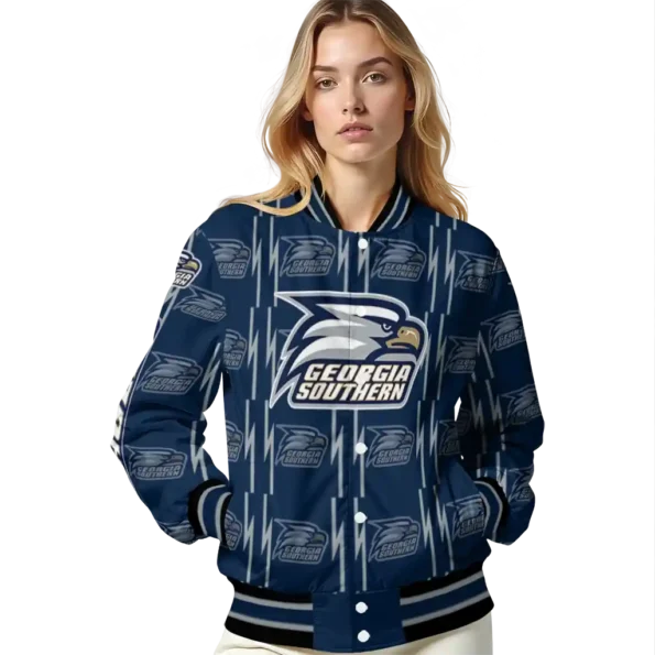 custom georgia southern eagles bolt stripe blue varsity jacket latest model.webp