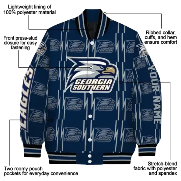 custom georgia southern eagles bolt stripe blue varsity jacket new arrival.webp
