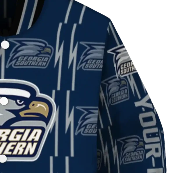 custom georgia southern eagles bolt stripe blue varsity jacket premium grade.webp