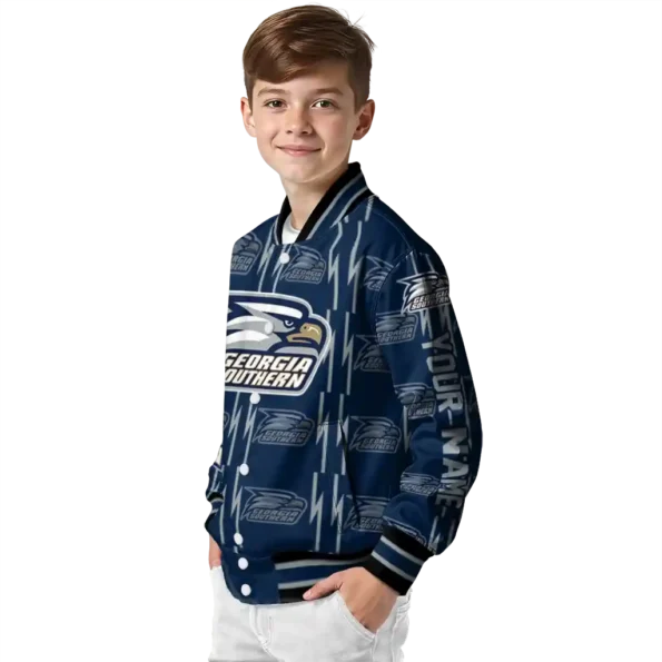 custom georgia southern eagles bolt stripe blue varsity jacket trendy.webp