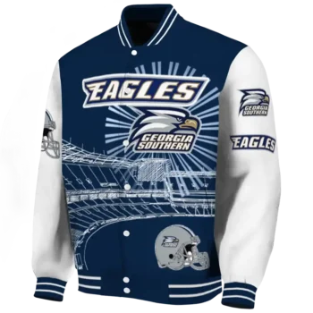 custom georgia southern eagles ferris arena blue white varsity jacket best selling.webp