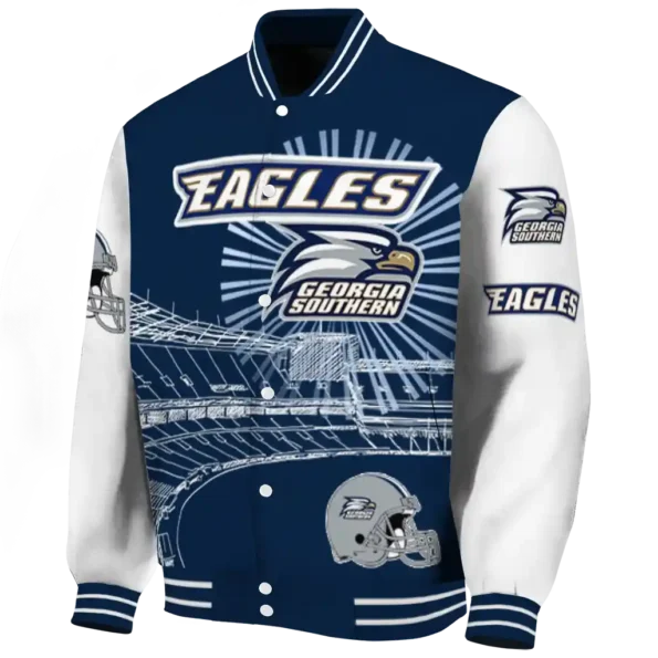 custom georgia southern eagles ferris arena blue white varsity jacket best selling.webp