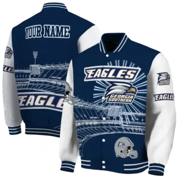custom georgia southern eagles ferris arena blue white varsity jacket fashion forward.webp